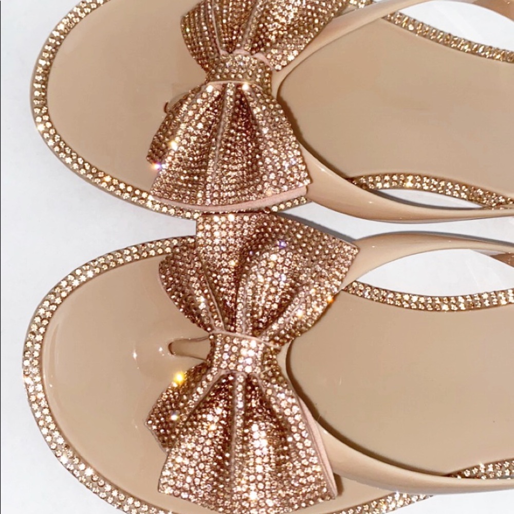 Nude Rhinestone studded Bow sandals (New) - Picture 3 of 3